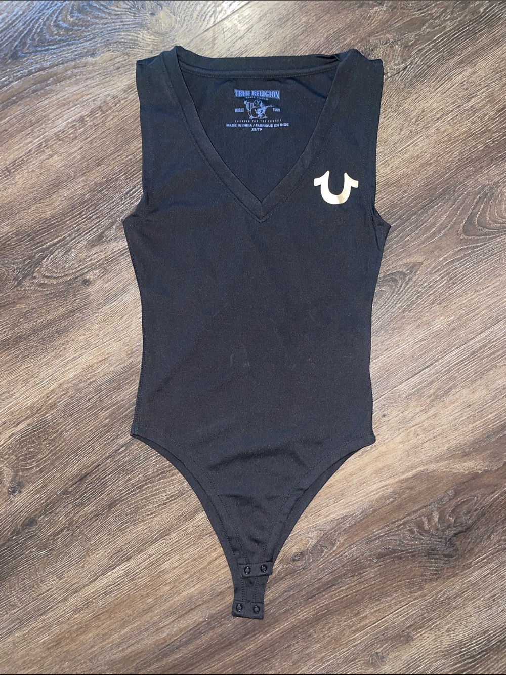 True Religion Black V-Neck Sleeveless Baby Bodysuit